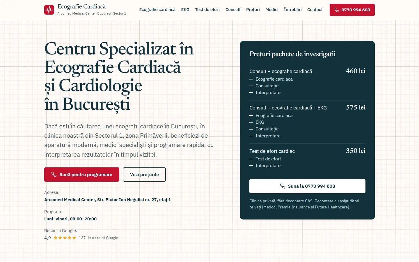 Captură a site-ului Ecografie Cardiacă București