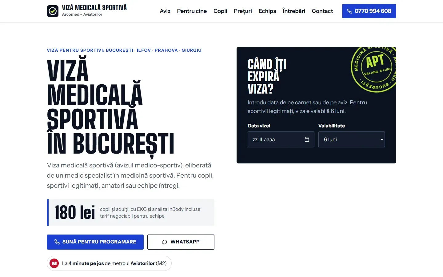 Captură a site-ului Viză Medicală Sportivă București